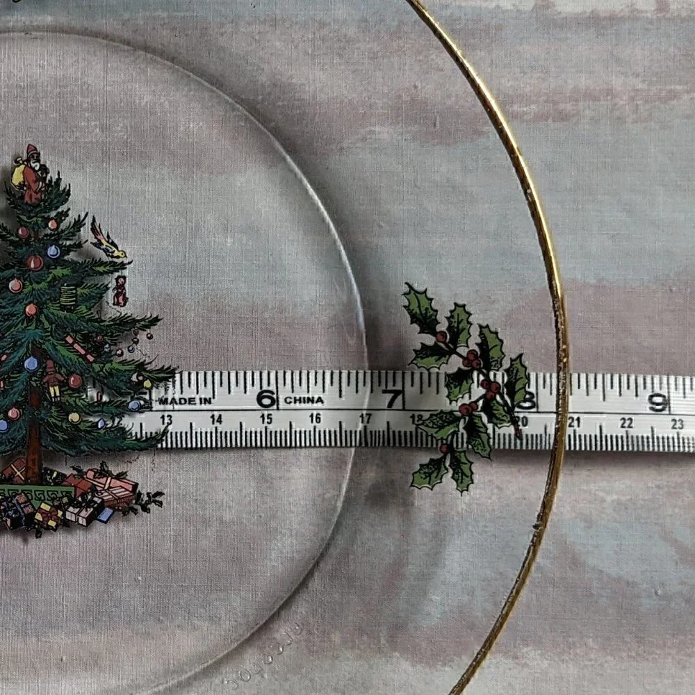 Vintage Arcoroc France Clear Glass Dish w Christmas Tree and Gold Trim